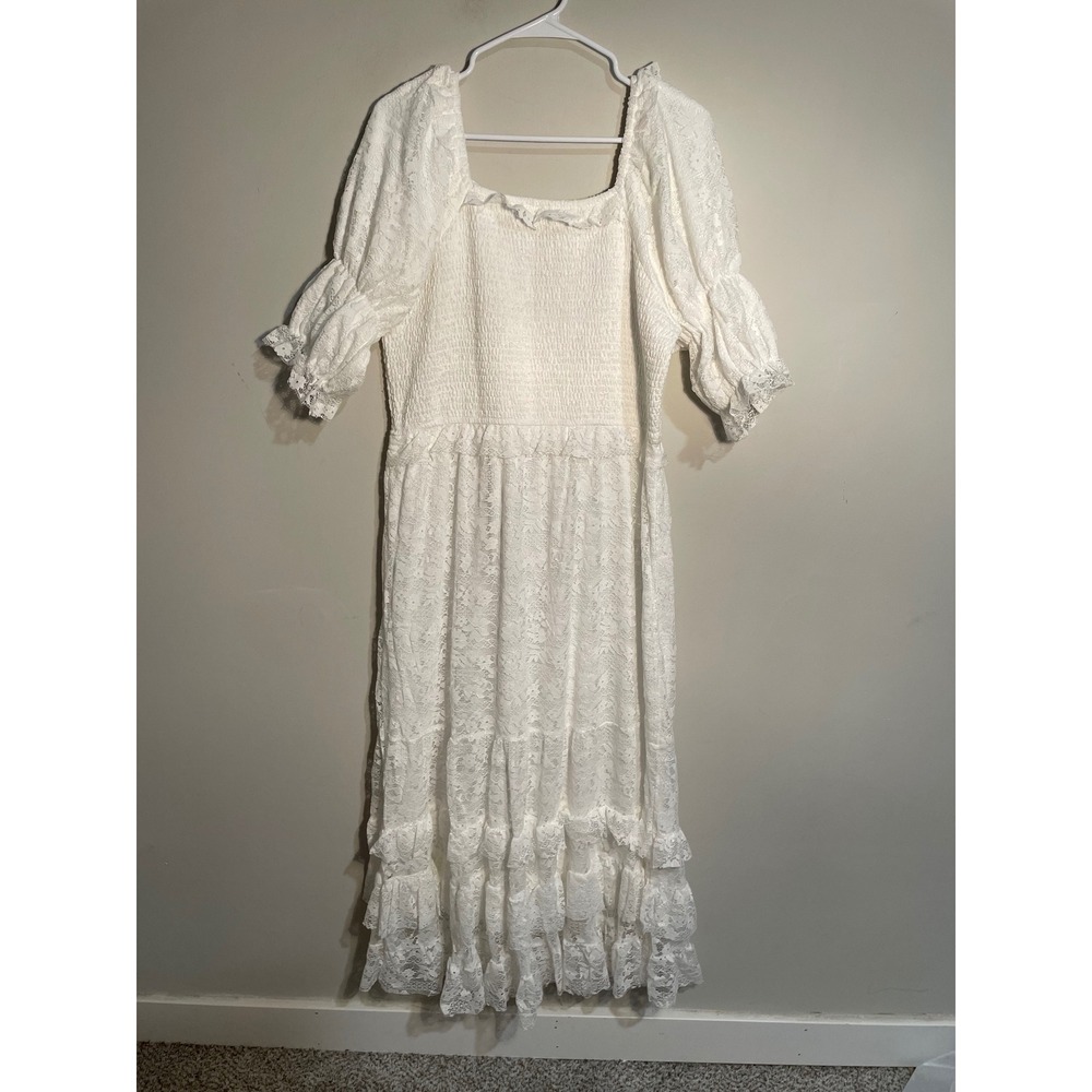 Ivy City Co Francie White Lace Midi Dress Romantic Cottagecore Bridal Boho XL - Picture 2 of 11